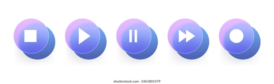 Glass morphism player button icon set. Vector illustration