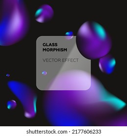 Glass morphism round card template. Liquid gradient shapes, abstract art stock illustration. Glassmorphism concept with 3d geometric shapes. Frosted glass effect