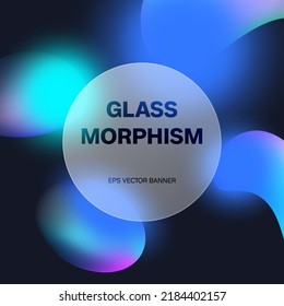 Glass morphism round card template. Liquid gradient shapes, abstract art stock illustration. Glassmorphism concept with 3d geometric shapes. Frosted glass effect