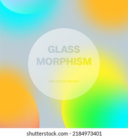 Plantilla de tarjeta redonda de morfismo de vidrio. Formas de gradiente coloridas líquidas, ilustración de material artístico abstracto. Concepto de glasmorfismo con formas geométricas 3d. Efecto de vidrio escarchado