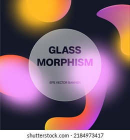 Glass morphism round card template. Liquid gradient shapes, abstract art stock illustration. Glassmorphism concept with 3d geometric shapes. Frosted glass effect