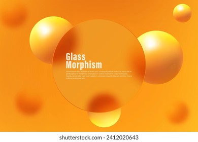 morphisme du verre, bannière ronde transparente et sphères orange. Page d'accueil du site Web.