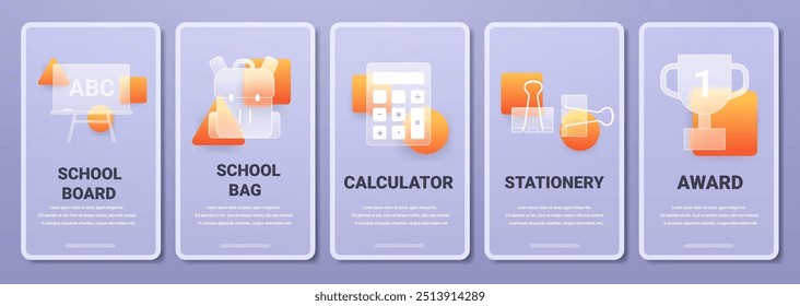 Vidro morfismo escola aprendizagem componentes páginas de aplicação vertical. Conjunto de modelos de vetor