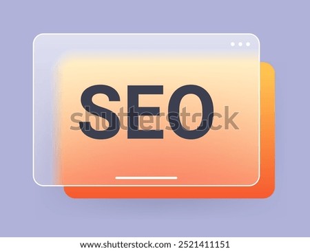 Glass morphism SEO vector icon. Transparent search engine optimization symbol
