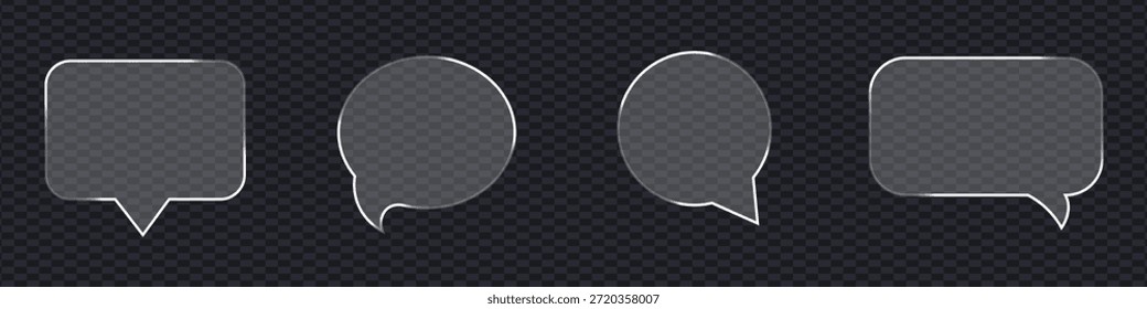 Vector de burbujas de discurso de morfismo de vidrio sobre fondo transparente. mensaje, símbolo de comunicación. Ilustración vectorial.
