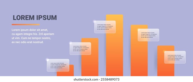 Glass morphism stock market online graph. Orange trading infographic template