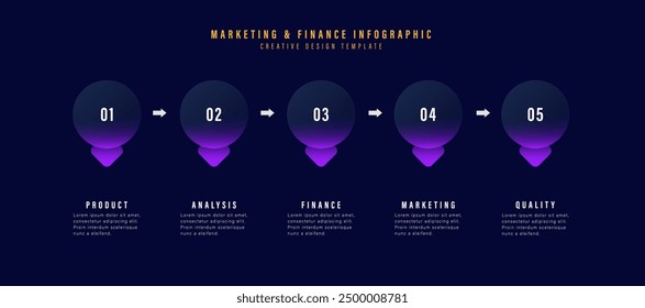 Glass morphism style infographic template for 5 steps. Timeline chart. Business management concept