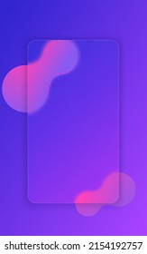 Glass morphism style modern UI template. Transparent secreen or frame with place for text and blurry shapes. Purple gradient plastic plate for web and interfaces.