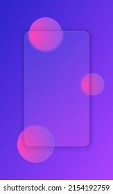 Glass morphism style modern UI template. Transparent secreen or frame with place for text and blurry shapes. Purple gradient plastic plate for web and interfaces.