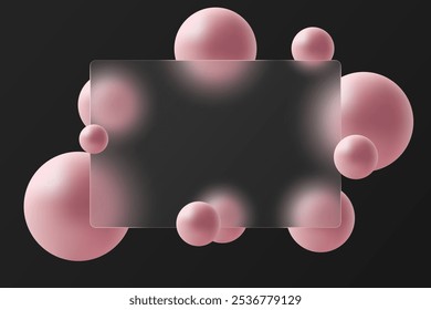 Glasmorphismus. Realistischer Glasmorphismus-Effekt mit schwimmenden Kugeln