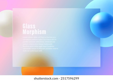 Glass morphism style website landing page template. Horizontal presentation screen with glass overlay effect on sphere.