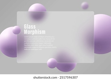 Glass morphism style website landing page template. Horizontal presentation screen with glass overlay effect on levitating sphere.