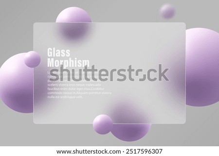 Glass morphism style website landing page template. Horizontal presentation screen with glass overlay effect on levitating sphere.