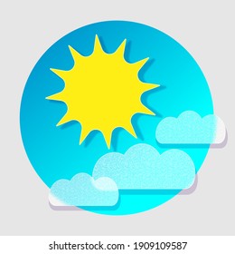 Glass morphism sun and clouds weather icon on blue sky