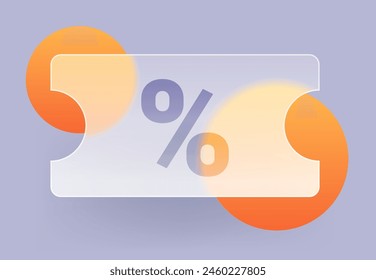 Glass morphism transparent discount coupon icon. Vector illustration