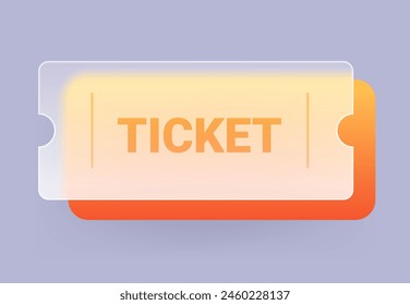 Glass morphism transparent ticket icon. Vector illustration