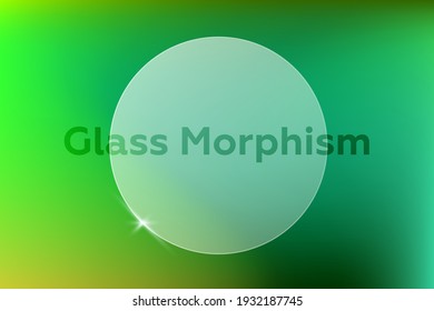 Glass morphism trend effect. Transparent frame in glass morphism. Circle. Vibrant web gradient on background