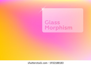 Efecto de tendencia del morfismo de vidrio. Marco transparente en morfismo de vidrio. Rectángulo. Gradiente vibrante de web en segundo plano. 