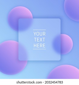 glass morphism trendy style tamplate banner. square purple gradient background with place for text, transparent glass and round bubbles. for social media post and web internet ads.