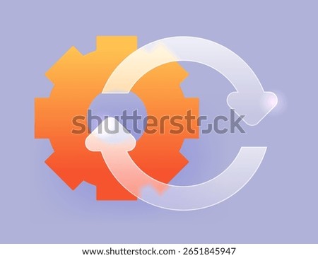 Glass morphism update icon. Gear and circular arrows sign