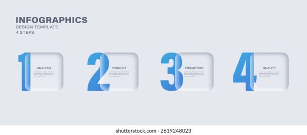 Glass morphism vector infographic template with four steps or options. Minimalistic infographic template with numbers