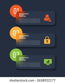 Plantilla de infografía de Vector de morfismo de vidrio. Diseño de infografía de Vertical de procesos en tres pasos