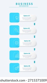 Plantilla de diseño de infografía de Vertical de morfismo de vidrio. 5 pasos o diseño de infografía de Vector de proceso