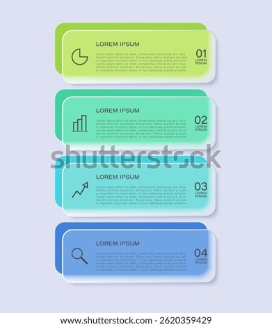 Glass morphism vertical infographic design template. Infographic template with icons for business presentations or reports