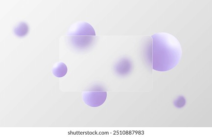 Glass morphism website landing page template. Frosted glass partition with floating blue spheres