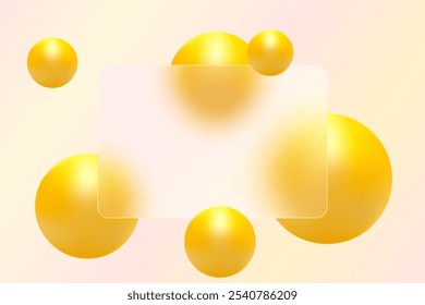 Glass morphism website landing page template. Frosted glass partition with floating spheres.