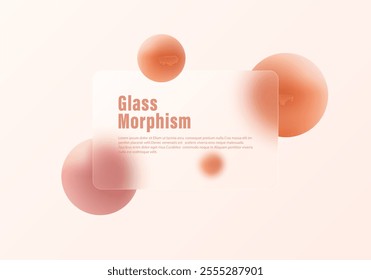 Glass morphism website landing page template. Frosted glass partition with floating spheres.
