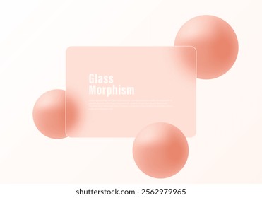 Glass morphism website landing page template. Translucent glass partition with floating spheres.