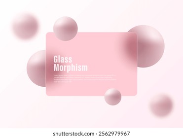 Glass morphism website landing page template. Translucent glass partition with floating spheres.