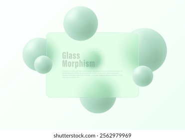 Glass morphism website landing page template. Translucent glass partition with floating spheres.