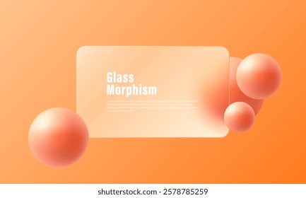 Glass morphism website landing page template. Background with glass partition and levitation spheres.