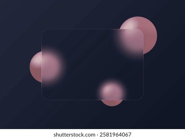 Glass morphism website landing page template. Presentation screen with glass overlay effect on floating gradient spheres.