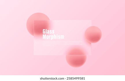 Glass morphism website landing page template. Presentation screen with glass overlay effect on floating gradient spheres. Frosted glass effect.