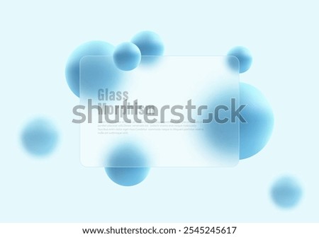 Glass morphism website landing page template. Frosted glass partition with floating spheres.