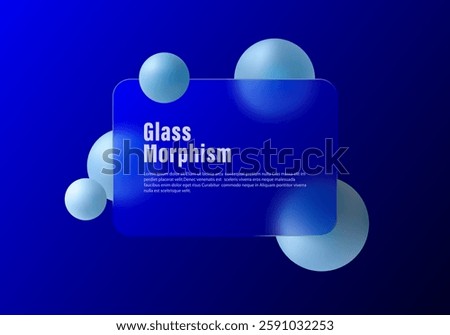 Glass morphism website landing page template. Gradient background and frosted glass partition with floating spheres.