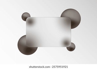 
Glass morphism, website template with transparent rectangle and black spheres.