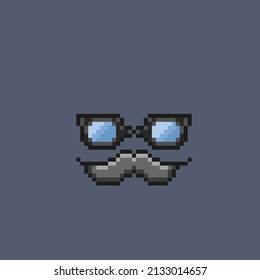 glass and moustache in pixel style