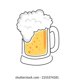 Glass mug with beer in continuous line art drawing style. Minimalist black line sketch on white background. Vector illustration