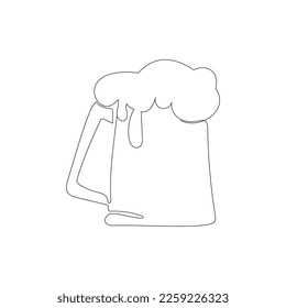 Glasmuschel mit Bier in kontinuierlicher Kunstzeichnung. Minimalistische schwarze Line-Skizze auf weißem Hintergrund. Vektorgrafik.