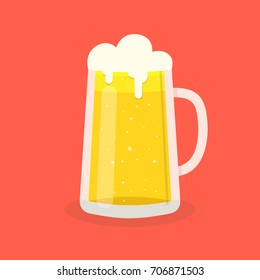 Glass mug of beer. Flat vector illustration.