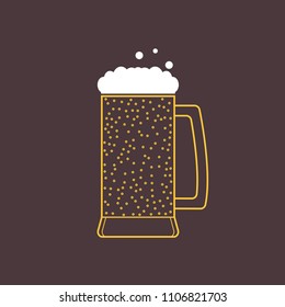 Glass mug with beer with foam and bubbles. Fizzy cold beer. Transparent flat icon. Vector isolated illustration. 
