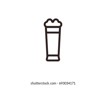 glass mug of beer with foam, linear flat color icon