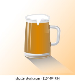 glass mug of beer with foam on a warm background