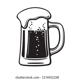 Glass mug of beer. Hand drawn vector illustration isolated on white background.