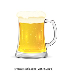 Glass mug of beer isolated on white background, illustration.