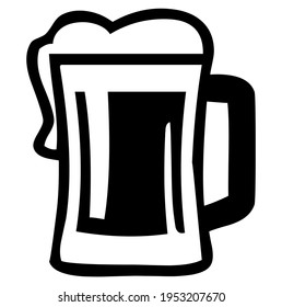 Glass mug of beer, jug of beer with foam, alcoholic beverage, brewery or beer party symbol, vector, illustration, in black and white color, isolated on white background